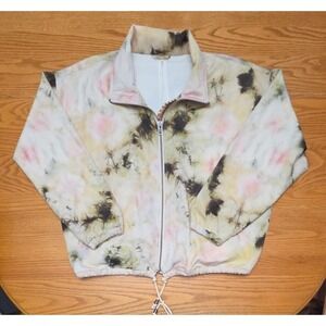Free People Silky Jacket Beige Tie Dye Windbreaker Size Small Drawstring Waist